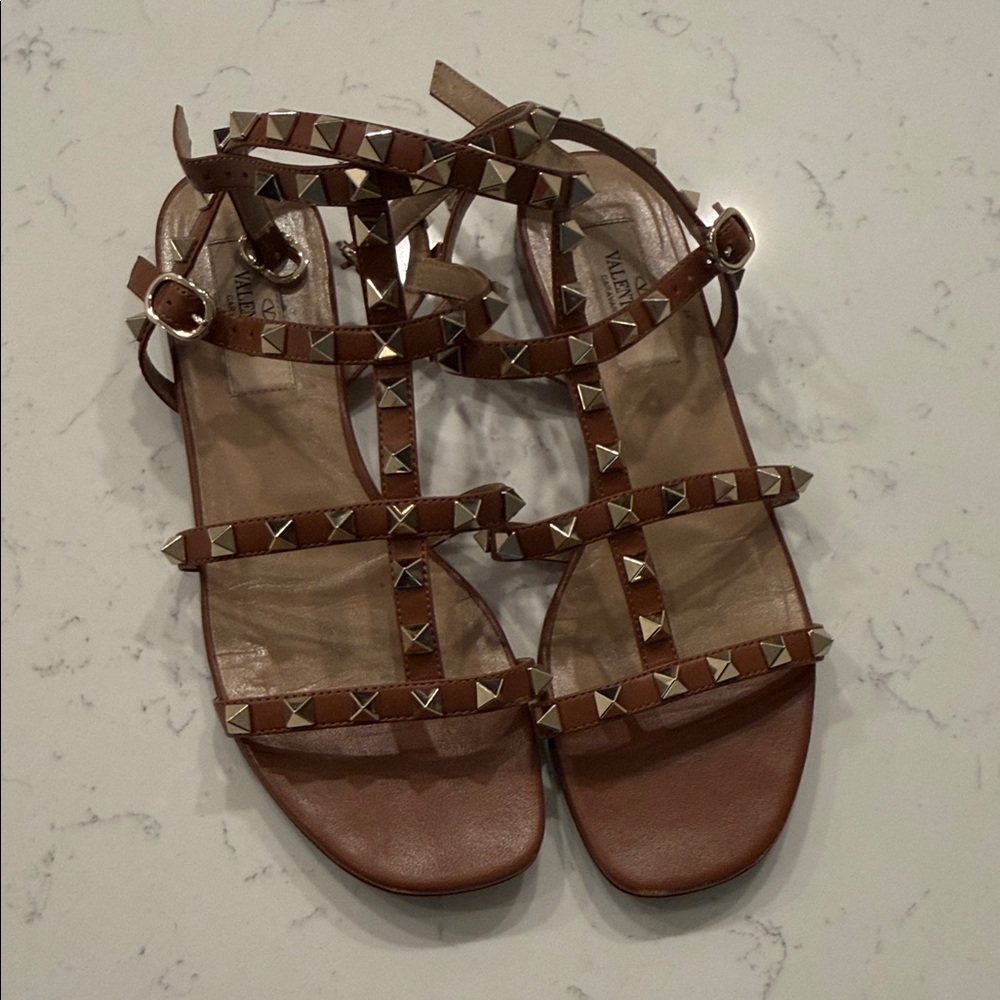 Valentino Tan Studded Women's Sandals